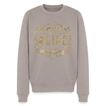 Alice gold - Men's Premium Organic Jumper - taupe - Front - Nico (187cm)