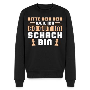Bitte kein Neid weil ich so gut im Schach bin - Männer Premium Bio Pullover - Schwarz - Vorne - Nico (187cm)