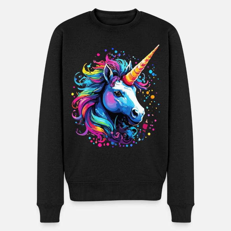 Einhorn bunt Regenbogen Pony - Männer Premium Bio Pullover - Schwarz