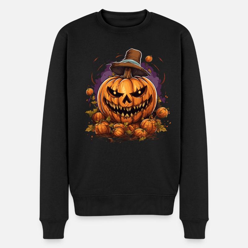 Gruseliger Kürbis Halloween süßes oder saures - Männer Premium Bio Pullover - Schwarz