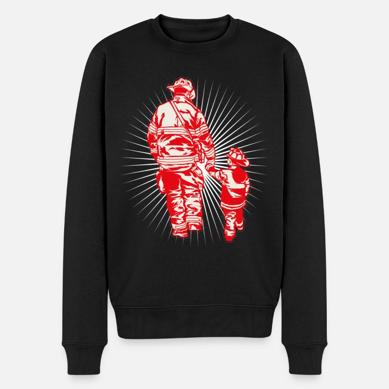 Pompier pompiers père et fils équipe solide - Pull Premium bio Homme - noir