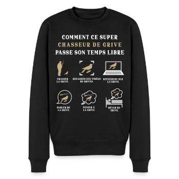 Chasseur de Grive Chasse Humour Chassé - Pull Premium bio Homme - noir - Devant - Nico (187cm)