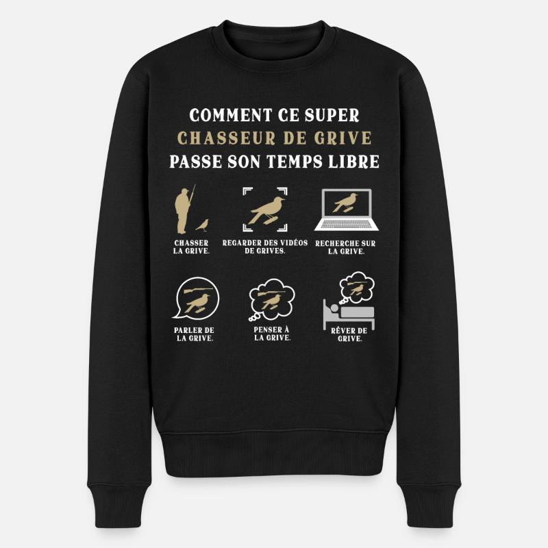 Chasseur de Grive Chasse Humour Chassé - Pull Premium bio Homme - noir