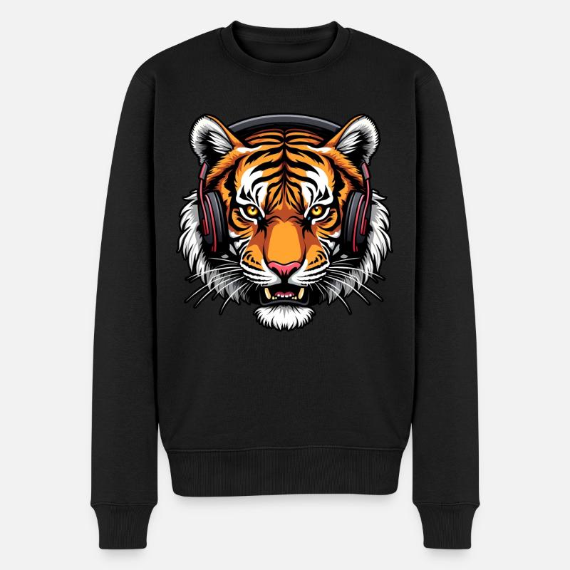 Tiger Animal Graphic Musik Kopfhörer Art Tiger - Männer Premium Bio Pullover - Schwarz
