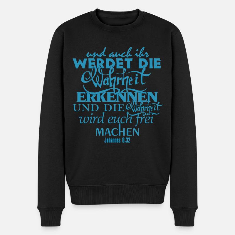 Bibelvers Johannes 8,32 - Männer Premium Bio Pullover - Schwarz