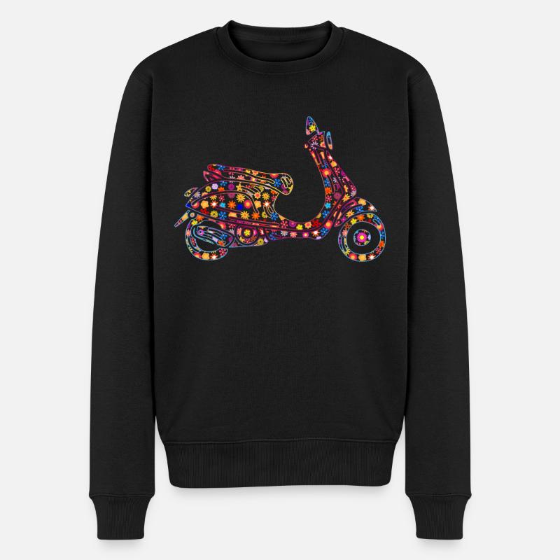 Motorroller angetrieben mit Blumen - Männer Premium Bio Pullover - Schwarz