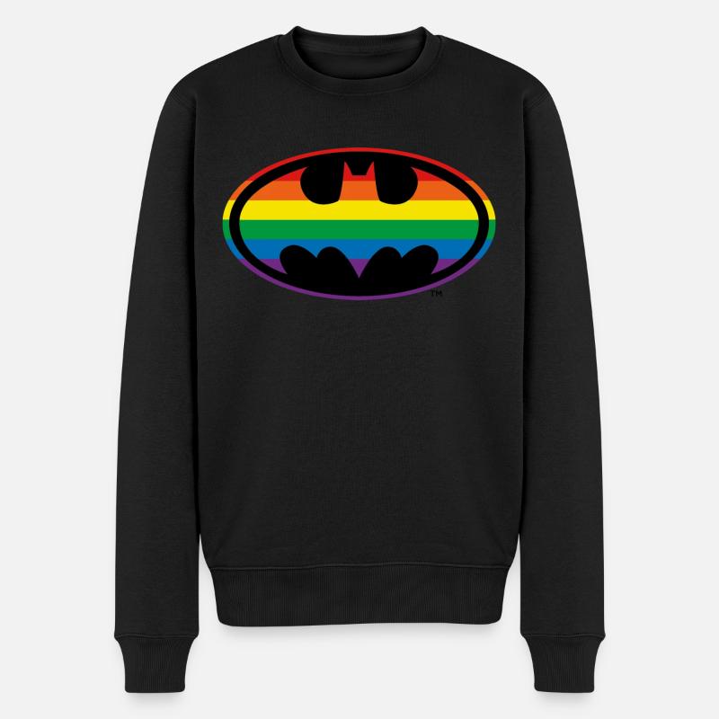 Justice League Batman Regenbogen Logo - Männer Premium Bio Pullover - Schwarz