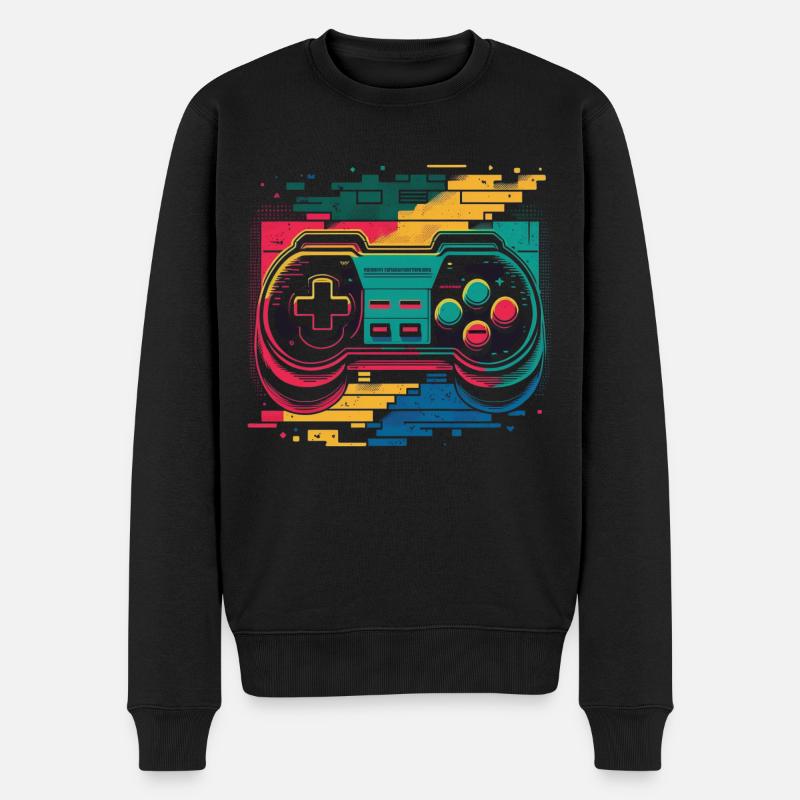 Retro Konsole - Männer Premium Bio Pullover - Schwarz