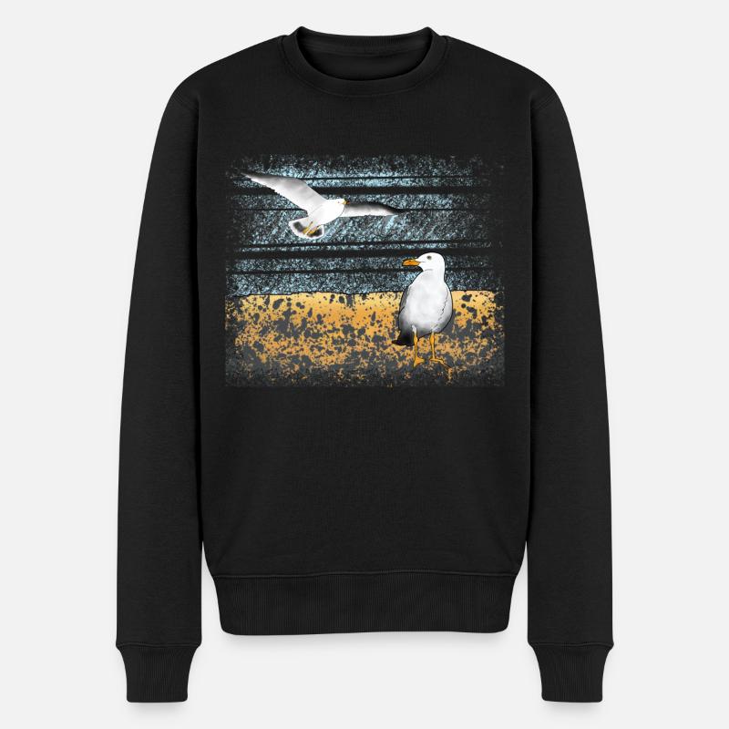 Mouettes, plage, mer - Pull Premium bio Homme - noir