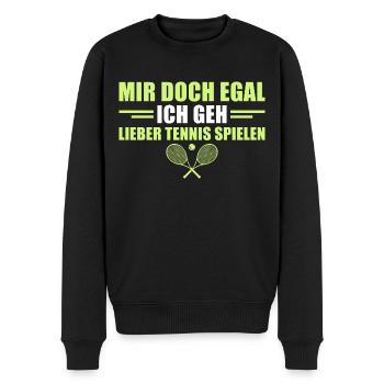 Mir doch egal Ich geh lieber Tennis spielen - Männer Premium Bio Pullover - Schwarz - Vorne - Nico (187cm)