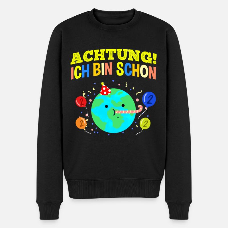 Achtung Ich Bin Schon 2 Geburtstag Erde - Männer Premium Bio Pullover - Schwarz
