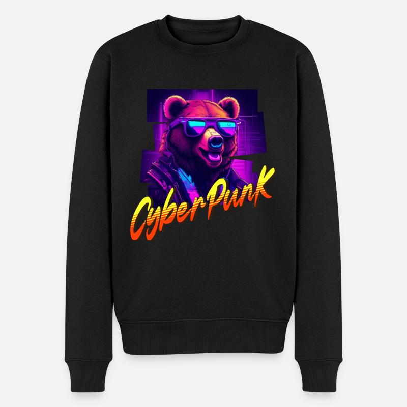 Cyberpunk-Bär - Männer Premium Bio Pullover - Schwarz