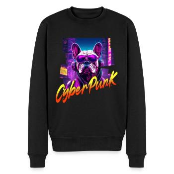 Cyberpunk Bulldog Dog - Men's Premium Organic Jumper - black - Front - Nico (187cm)