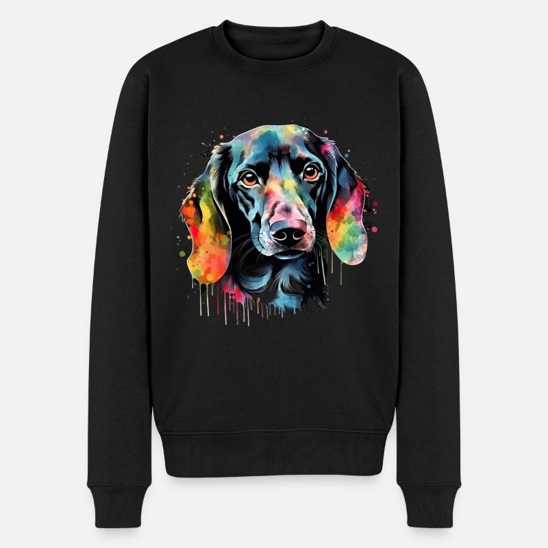 Dackel Hund Teckel Watercolor Art Hundekopf - Männer Premium Bio Pullover - Schwarz