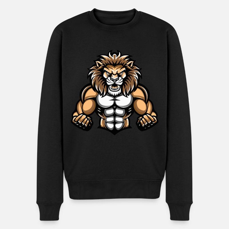 Löwe Muskeln Bodybuilding - Männer Premium Bio Pullover - Schwarz