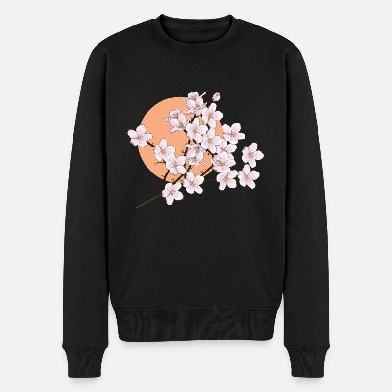 Fleurs de cerisier, soleil, printemps - Pull Premium bio Homme - noir
