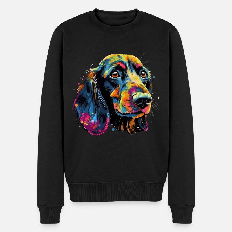 Dackel Hund Teckel Watercolor Art Hundekopf - Männer Premium Bio Pullover - Schwarz