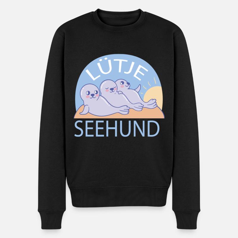 Lütje Seehund kleiner Seehund - Männer Premium Bio Pullover - Schwarz