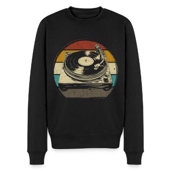 Schallplatte Vinyl Musik Plattenspieler retro - Männer Premium Bio Pullover - Schwarz - Vorne - Nico (187cm)