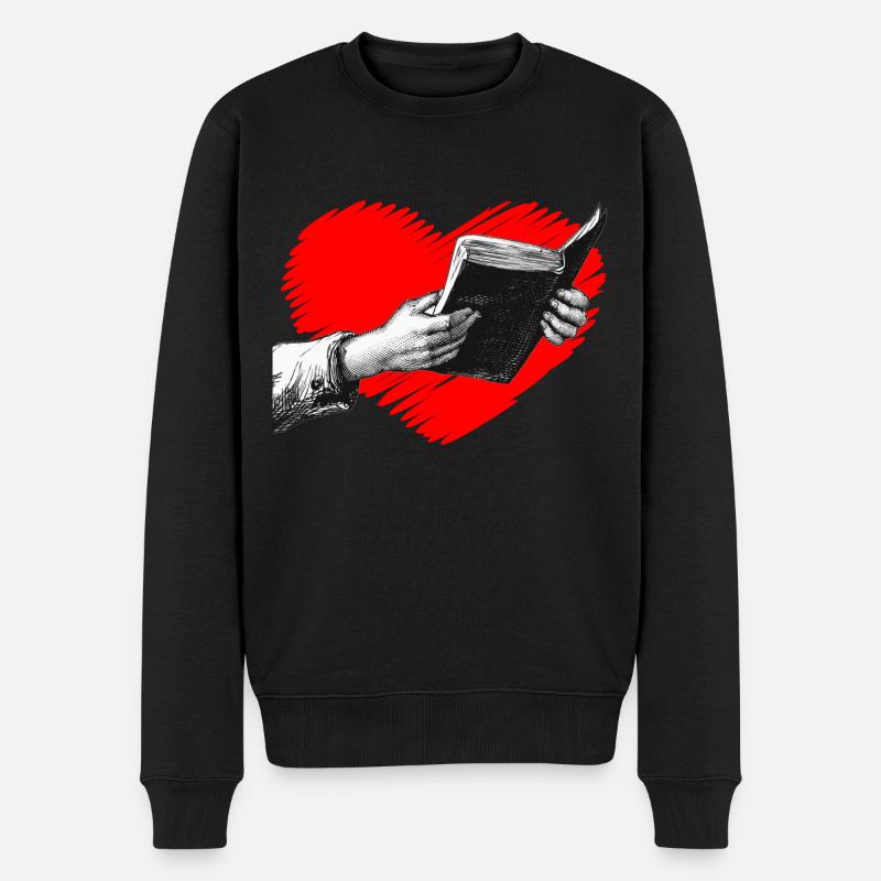 Buch lesen Herzen - Männer Premium Bio Pullover - Schwarz