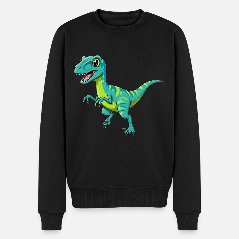 Dino Cartoon Velociraptor - Männer Premium Bio Pullover - Schwarz