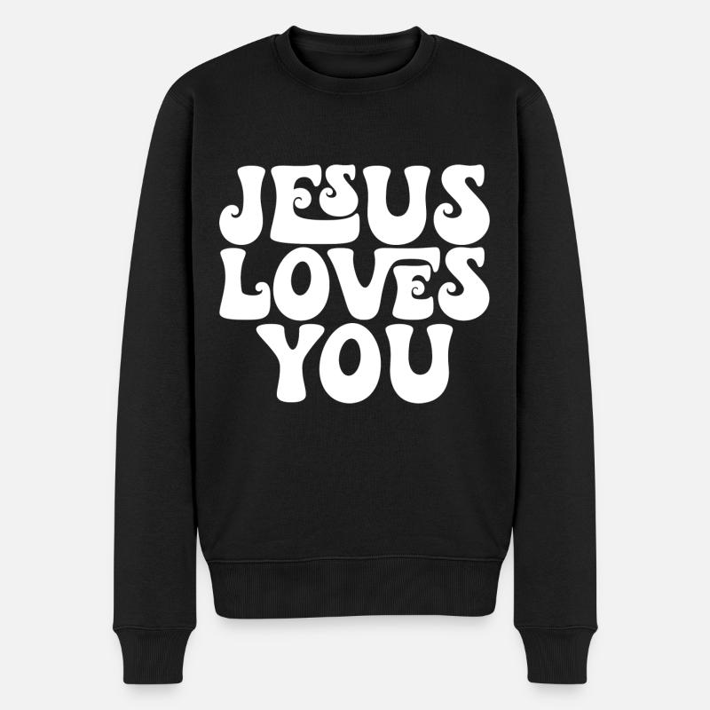 Jesus loves you - Jesus liebt dich - Christlich - Männer Premium Bio Pullover - Schwarz