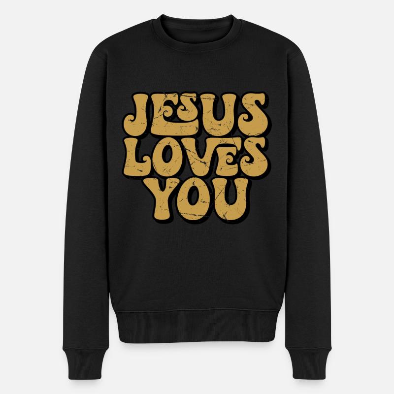 Jesus loves you - Jesus liebt dich - Christlich - Männer Premium Bio Pullover - Schwarz