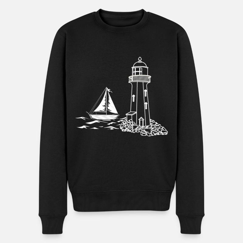 Meer Segeln Segelschiff Geschenk Leuchtturm - Männer Premium Bio Pullover - Schwarz