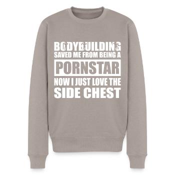Bodybuilding Gym Strength Training Pornstar Fitness - Men's Premium Organic Jumper - taupe - Front - Nico (187cm)