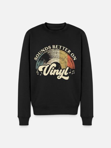 vinyl vinyl musik pladespiller retro - Økologisk premium-sweatshirt til mænd - sort