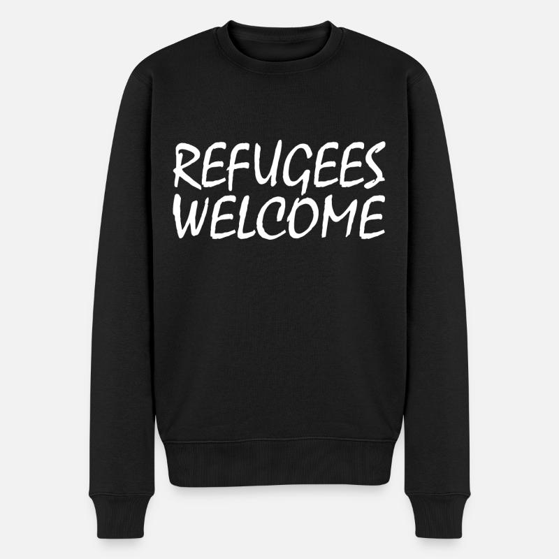 refugees welcome - Männer Premium Bio Pullover - Schwarz