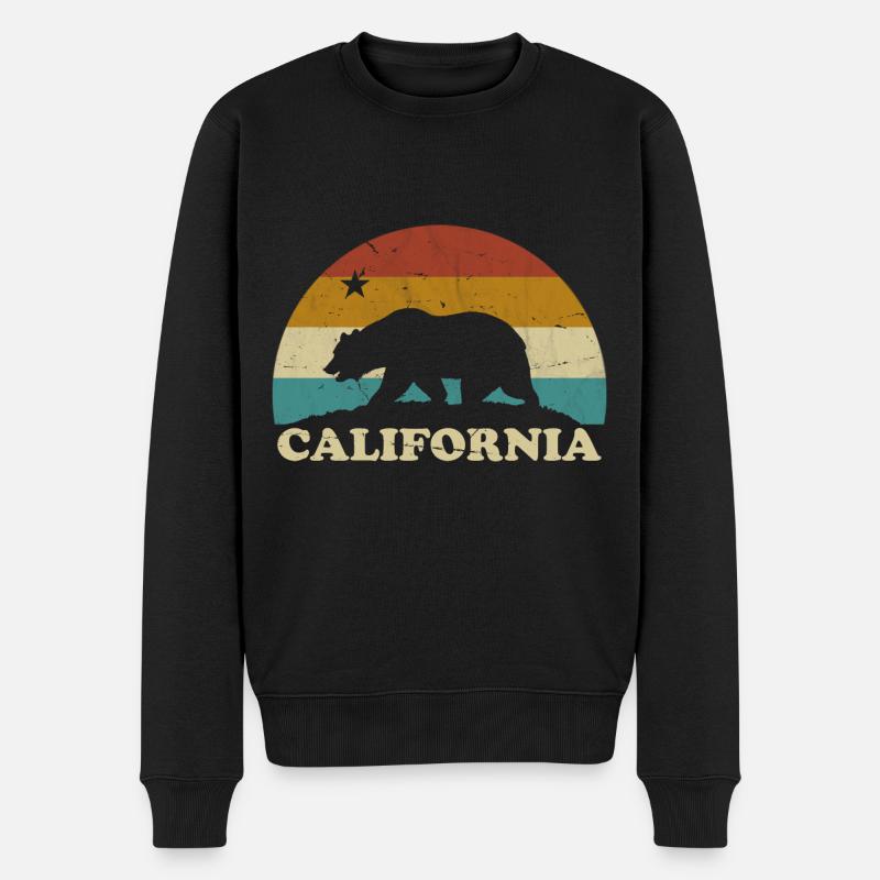 California Retro Surfer Bear Flag vintage années 70 - Pull Premium bio Homme - noir