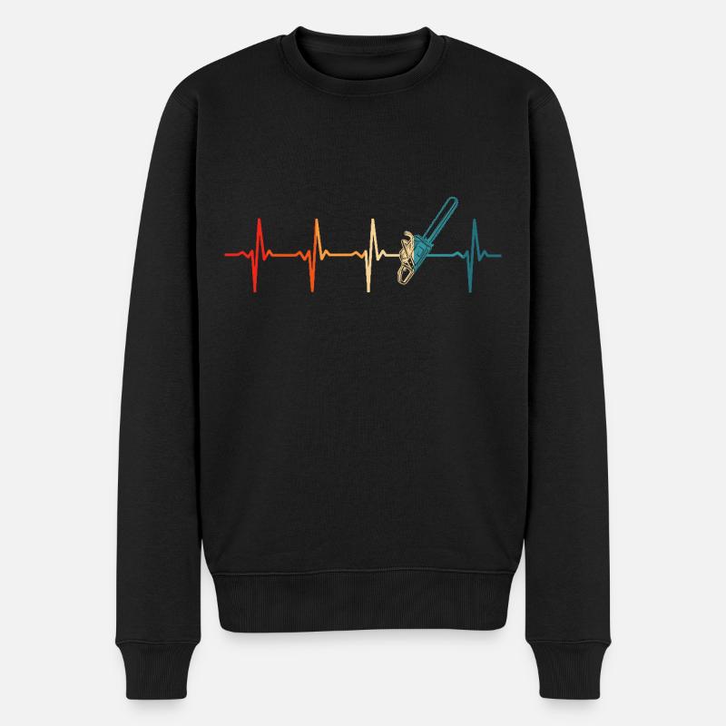 Kettensäge Herzschlag Holzfäller Holz Stabschläger - Männer Premium Bio Pullover - Schwarz