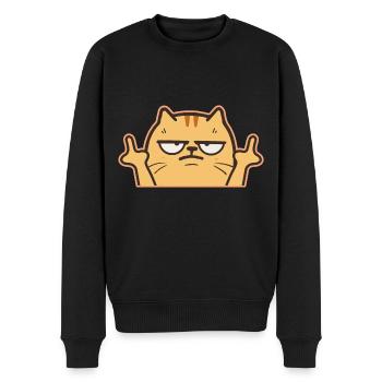 Mittelfinger Katze - Männer Premium Bio Pullover - Schwarz - Vorne - Nico (187cm)