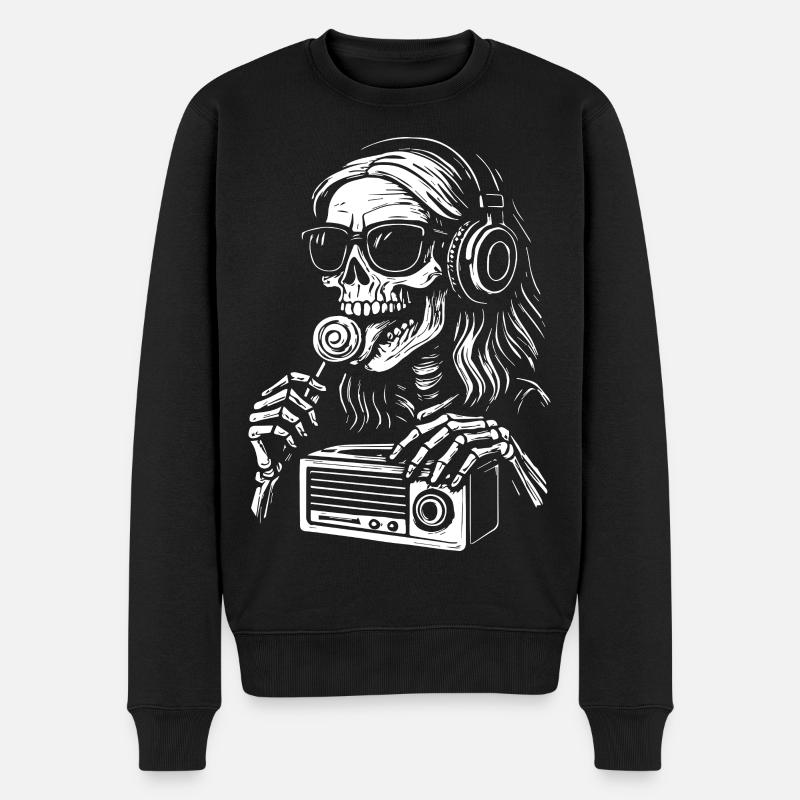 Skeleton-DJ Radio Black White - Männer Premium Bio Pullover - Schwarz