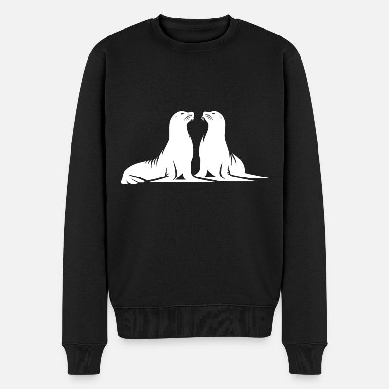 Niedliche Seehunde am Meeresstrand - Männer Premium Bio Pullover - Schwarz