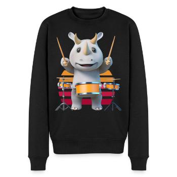 Rhinocéros jouant du tambour - Pull Premium bio Homme - noir - Devant - Nico (187cm)