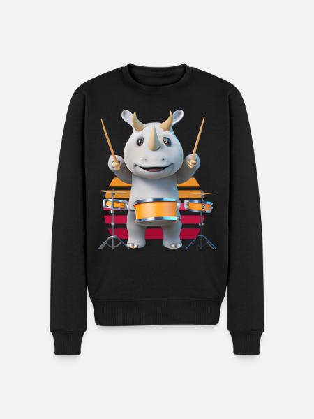 Drum-playing rhinoceros - Men's Premium Organic Jumper - black