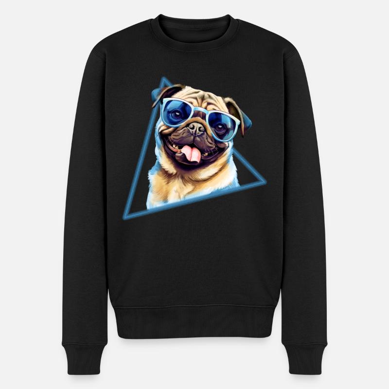 Chien carlin avec lunettes de soleil - Pull Premium bio Homme - noir