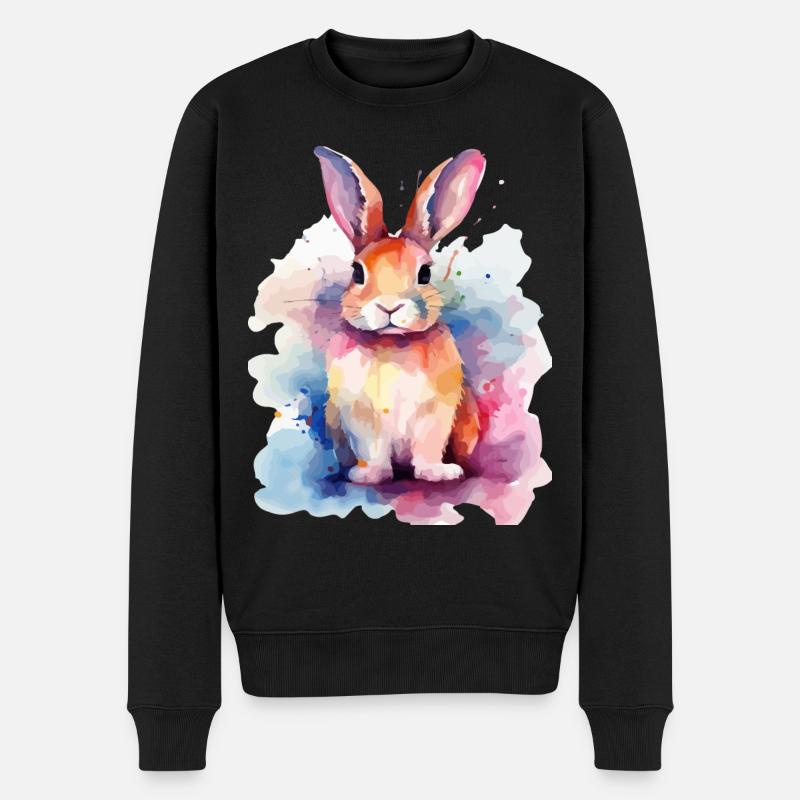 Bunter Aquarellhase - Männer Premium Bio Pullover - Schwarz