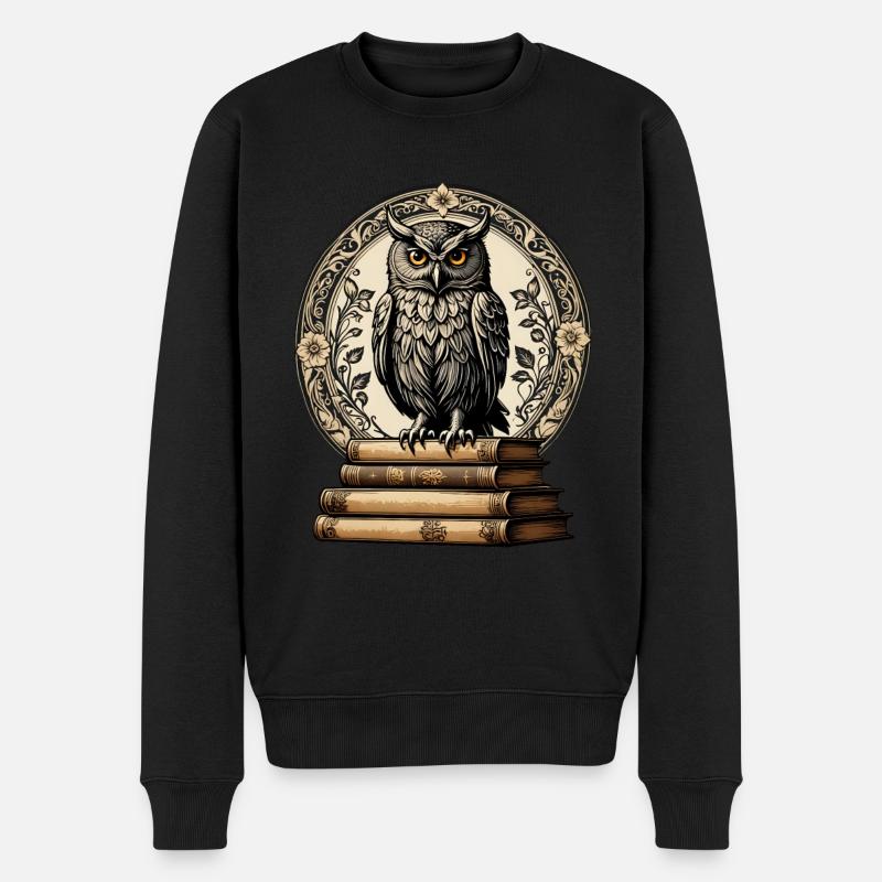 Büchereule - Männer Premium Bio Pullover - Schwarz