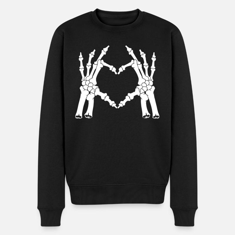 Doigts forme du cœur - Main squelette - Pull Premium bio Homme - noir