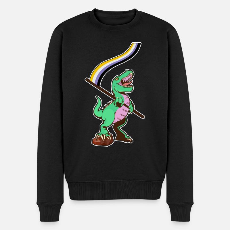LGBTQ Flag - Dinosaur Non-Binary - Men's Premium Organic Jumper - black