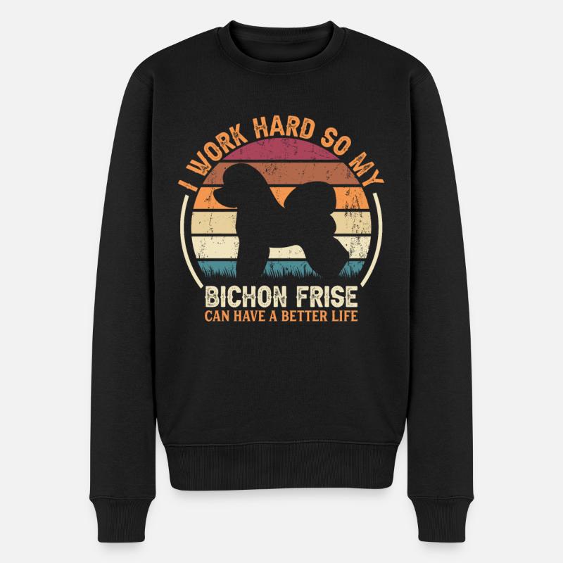 Travailler dur - Retro Bichon Frise - Pull Premium bio Homme - noir