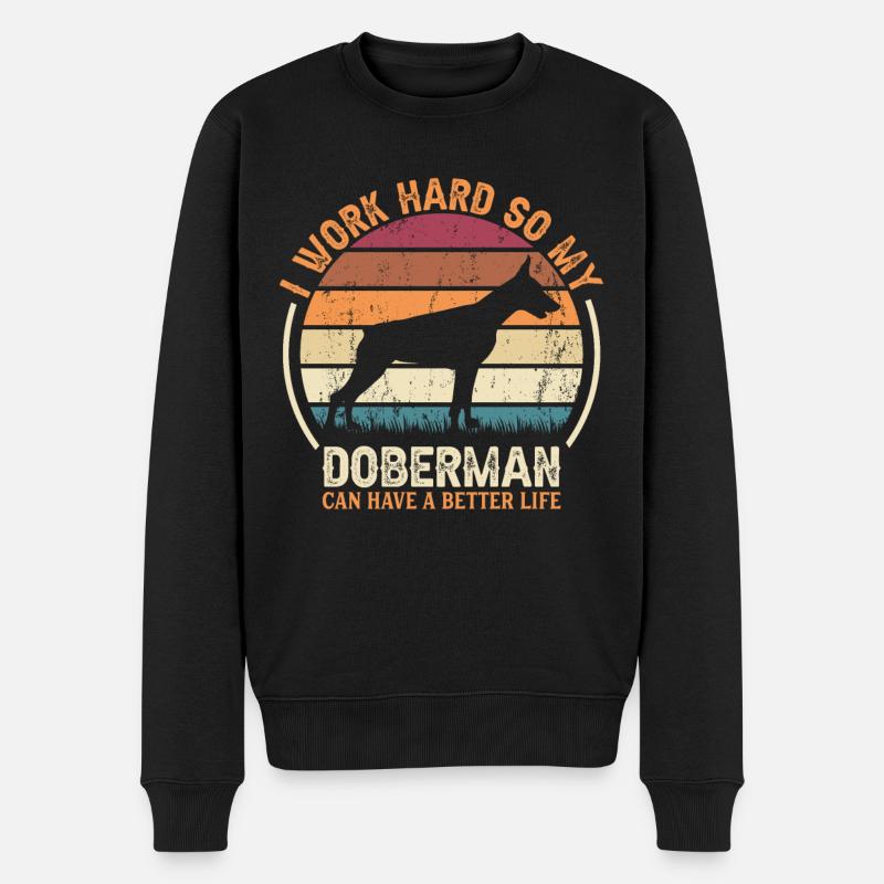 Hard Work - Retro Doberman - Men's Premium Organic Jumper - black