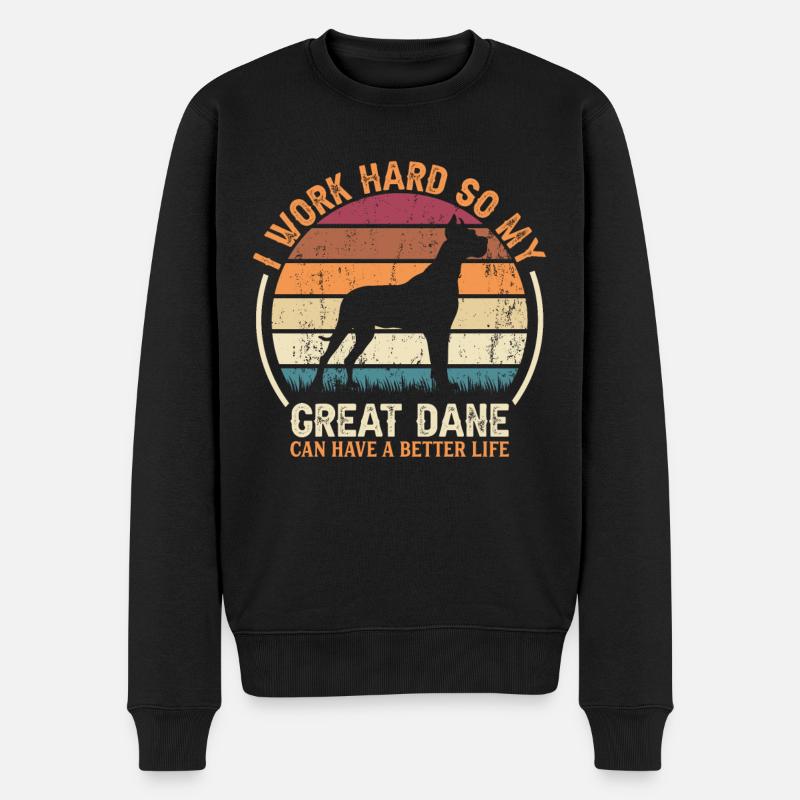 Travaillez dur - Retro Great Dane - Pull Premium bio Homme - noir