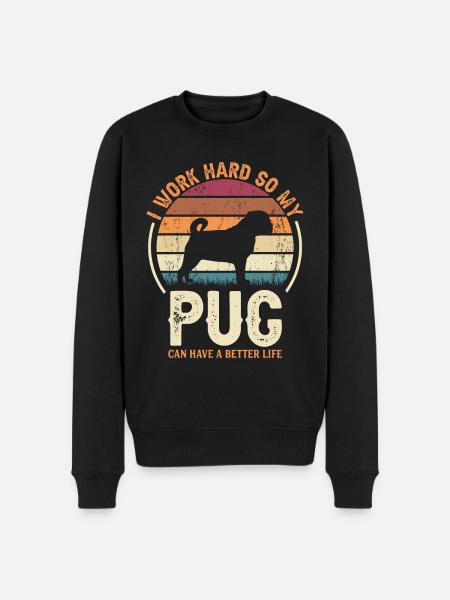 Hart Arbeiten - Retro Mops - Männer Premium Bio Pullover - Schwarz