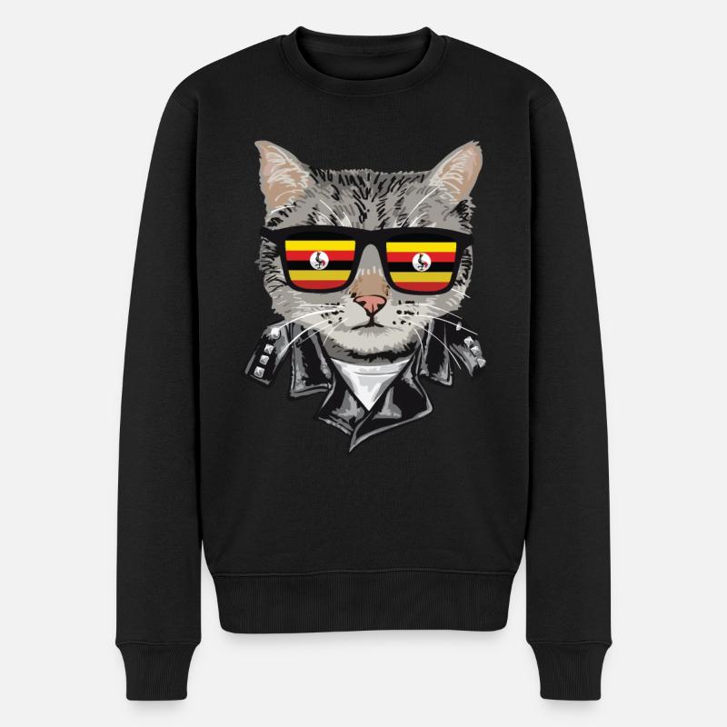 Katzen Uganda Flagge Sonnenbrille - Männer Premium Bio Pullover - Schwarz