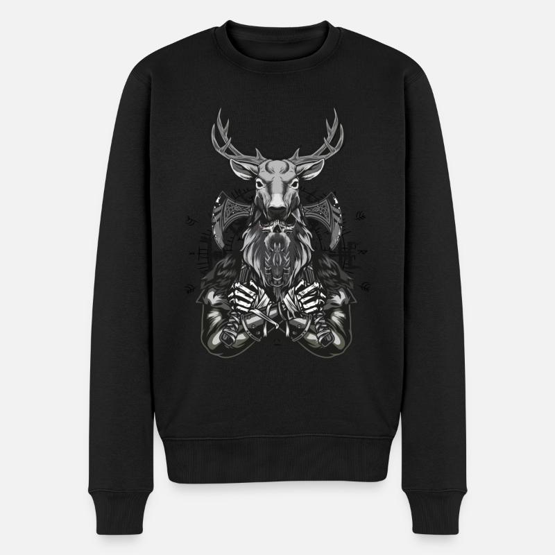 Viking Hirsch - Männer Premium Bio Pullover - Schwarz