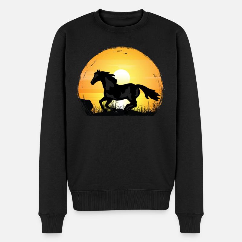 Sonnenuntergang - Malen Sie Pferd - Männer Premium Bio Pullover - Schwarz